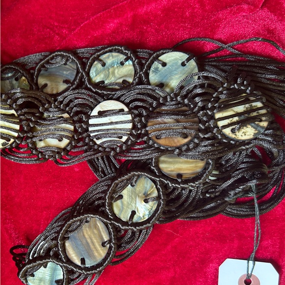 VTG Boho Fairycore Macrame Woven Shell Tie Belt Festival Hippie Witchy Gypsy - Picture 2 of 2